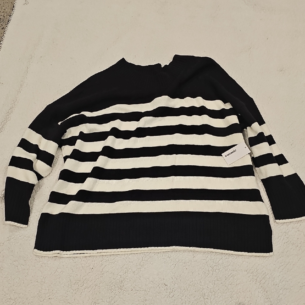Sonoma Womans Black and White Striped Sweater Size 3X NWT